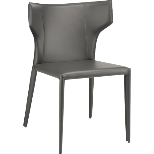 Wayne Dining Chair in Dark Grey Leather w/ Wing Back